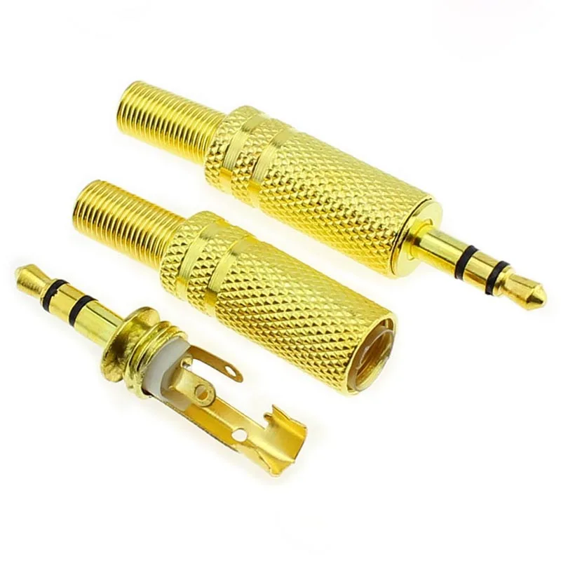 100pcs High Quality Gold plated Jack 3 5mm Audio Metal Connector Cable Adapter Two Channels Stereo Headphone Plugs 3 5