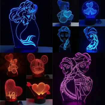 

Cartoon Series 3D LED Lamp Love ELSA Bear Heart Mermaid USB Lighting Bedroom Table Romantic Lovely Gift Home Party Decorative