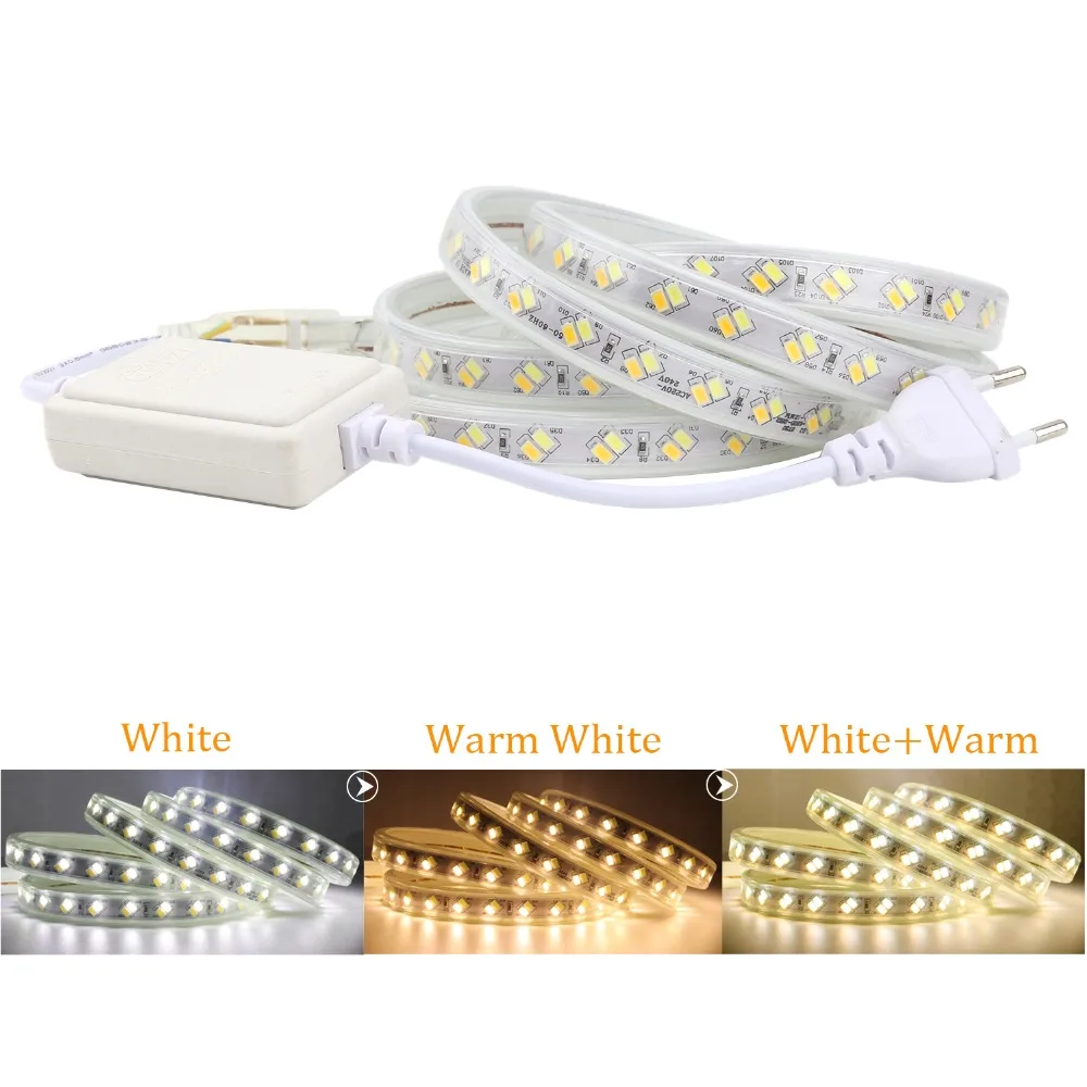 buy 220V LED Strip 3 Modes Diode Tape SMD 5630 5730 120Leds M Ribbon IP67 Waterproof Strip Light With Controller And EU Plug JQ