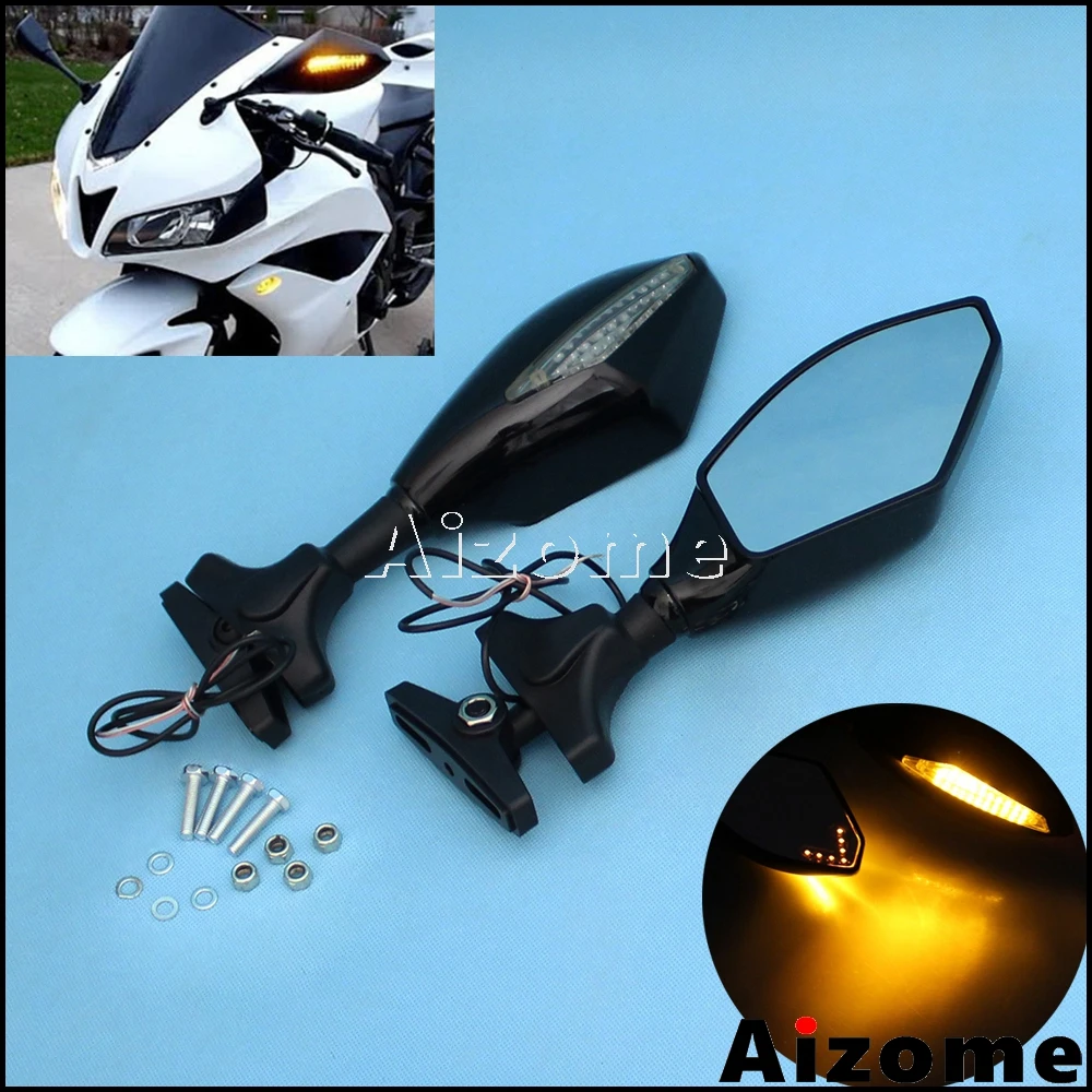 Мотоциклетные Светодиодные поворотники зеркала боковые для Honda Yamaha Suzuki Kawasaki ZX9