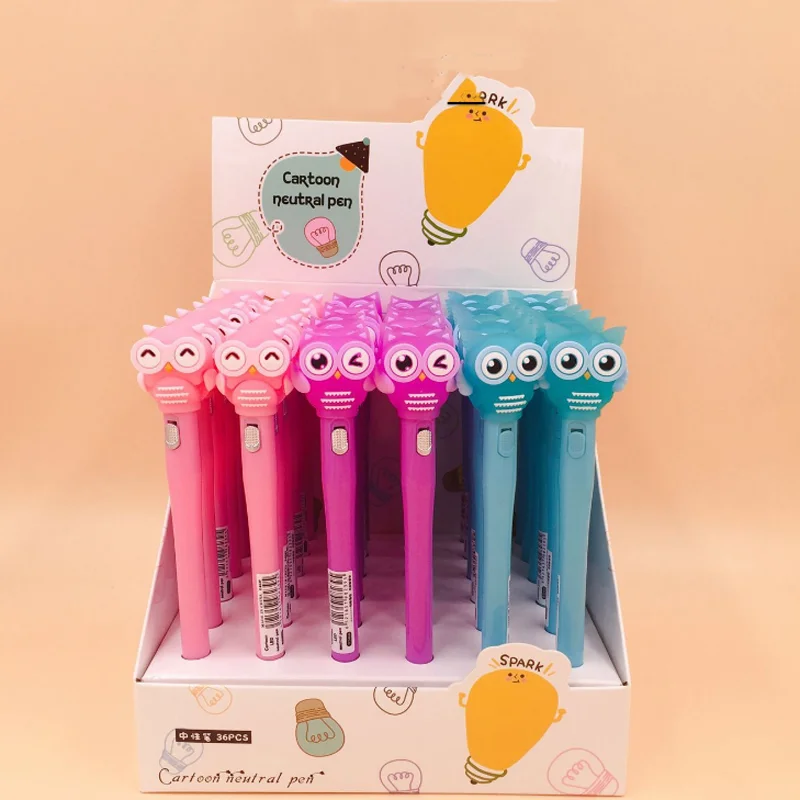 

4 Pcs/set Cartoon 0.38mm Animal Owl LED Lighting Gel Pens Silicone Black Colored Neutral Pens Stationery Students Prizes