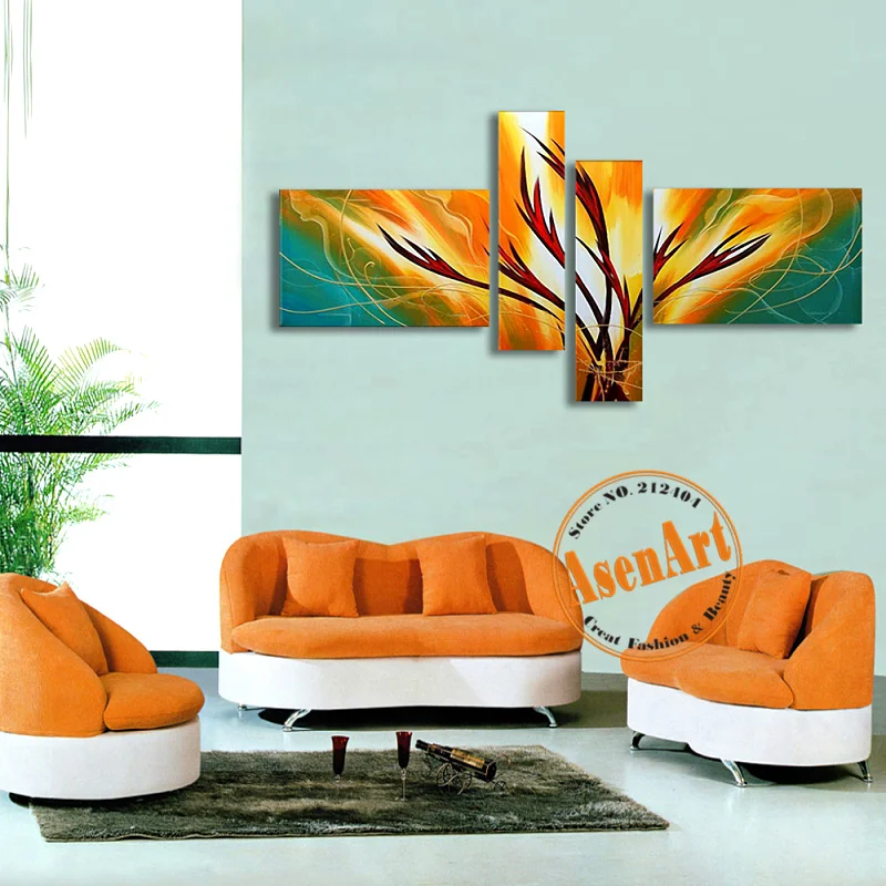 

4pcs Abstract Oil Painting Hand Painted Canvas Oil paintings Abstract Flower Wall Pictures for Living Room Decoration Frameless