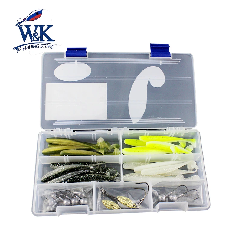 

W&K Fishing Lures Kit for Perch Fishing Bait 3.5" 9cm Small Soft Lure with Jig Head Lock Snap fishing tackle