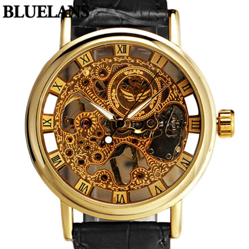 

Men's Gorgeous Ultra-thin Golden Hollow Carve Dial Luxury Mechanical Clock Watch 5V87 smt 89
