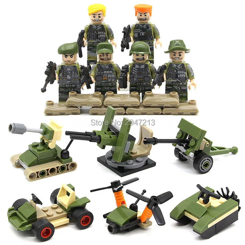 

6 PZ compatible LegoINGlys military WW2 army Forest War Jedi survival Building Blocks mini weapon figures brick educational toys