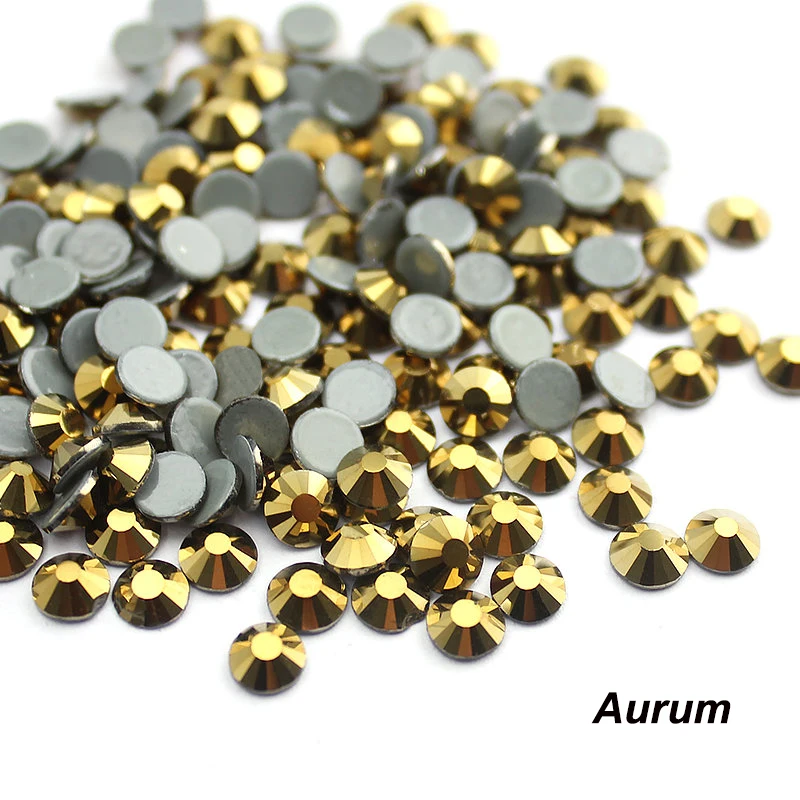 QIAO Top Quality Gold Hematite Aurum Hot Fix Rhinestone SS6-SS30 Crystal glass Iron On Rhinestone for clothes wedding decoration images - 6