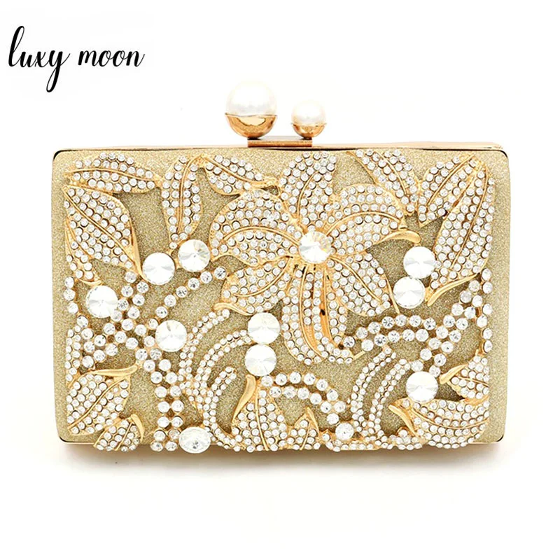 New Elegant Flower Rhinestone Pearl Evening Bags For Women Lady Clutch