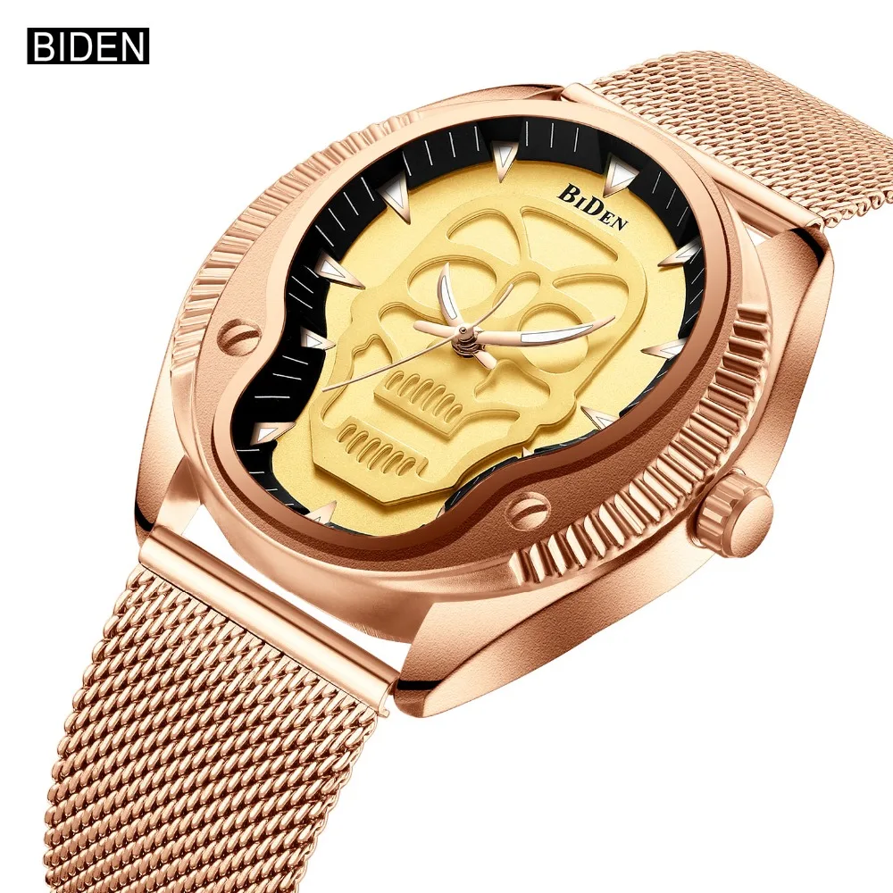 

Men Unique Design Skull Watches BIDEN Luxury Brand Casual Sport Quartz Military Steel Wrist Watch Men relogio masculino