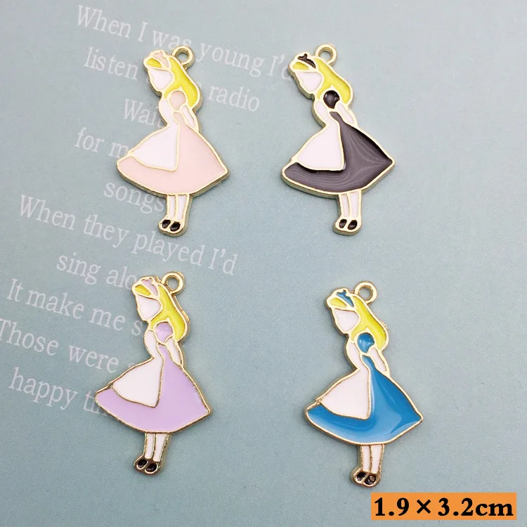 

10pcs 32*19MM DIY gold metal enamel color Alice girl charms fashion women bracelet pendants for necklace earring jewelry making