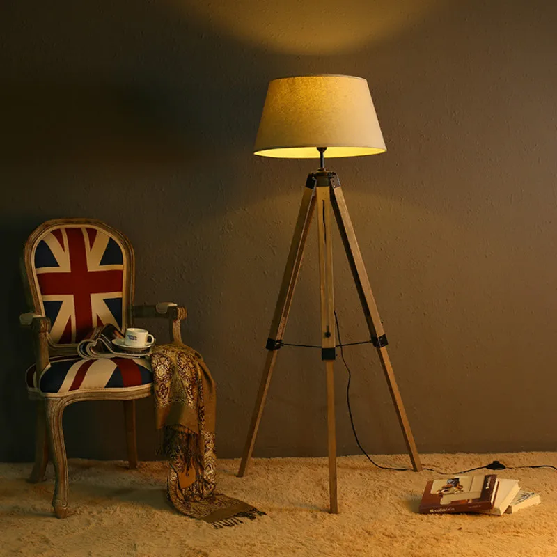 

Vintage Loft American Country Wooden Fabric Led E27 Floor Lamp With Foot Switch For Living Room Bedroom Study H 145cm 2276