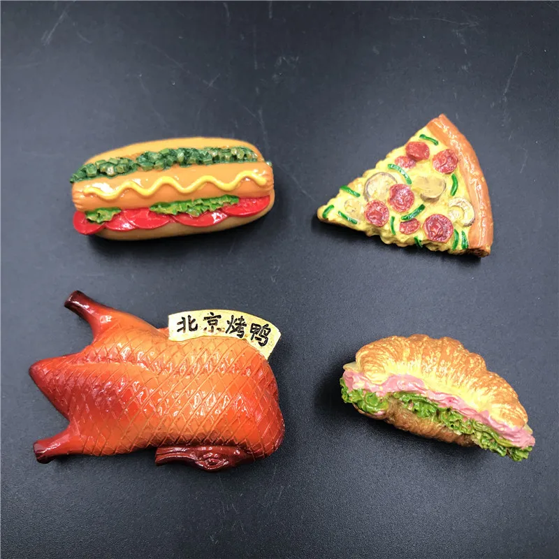 

Lychee Roast Duck Pizza Hot Dog Fridge Magnets Food Refrigerator Magnetic Sticker Home Decoration Travel Souvenirs