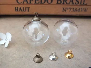 

Free ship!! 25mm Handmade ball shape glass globe bubble cap set/3 color can choose MINI glass vial dome cover charms pendant