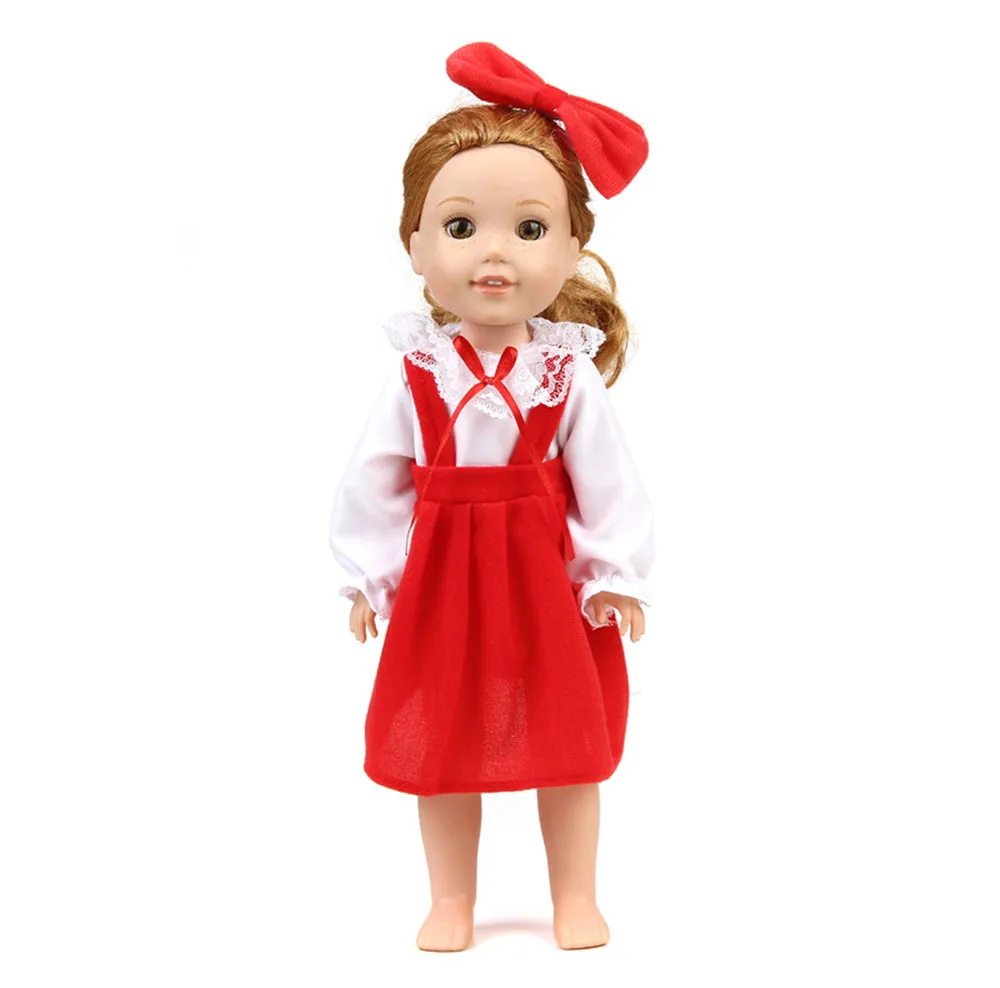 2pcs Headdress+Red Dress Wear Fit 14.5 Inch American Girl Dolls Wellie