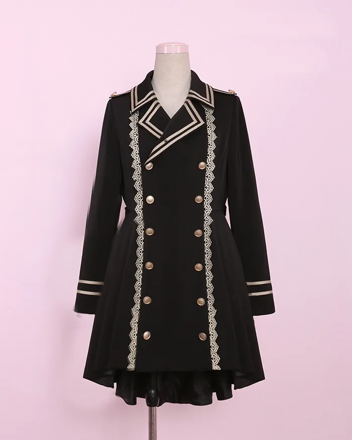 Япония Харадзюку, женский плащ с ласточкиным хвостом, готический бандаж, бант, кружево, черный цвет, Лолита, вечерние пальто, панк стиль, военная униформа для девочек, косплей, униформа