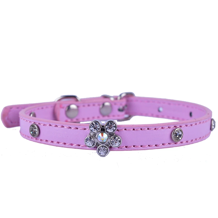 Fashion Pu Leather Cat Collar Rhinestone Flower Charm Crystal Studded Collars For Cats Small Pet Dog Cat Supplies Fashion Pu Leather Cat Collar Rhinestone Flower Charm Crystal Studded Collars For Cats Small Pet Dog Cat Supplies