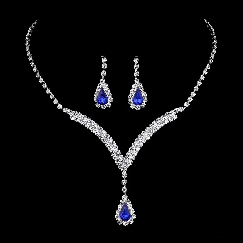 TREAZY, королевский синий кристалл, Свадебные Ювелирные наборы, Посеребренные стразы, ожерелье, Комплект сережек для женщин, выпускной, свадебные ювелирные наборы - Окраска металла: style 1