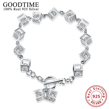 

Trendy Bracelet 925 Sterling Silver Bracelets for Women Crystal Square bracelets & bangles Silver Fashion jewellery bracelets