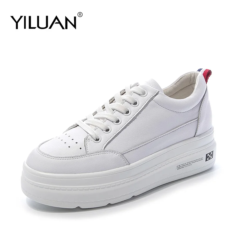 Кроссовки Yiluan женские кожаные брендовые Белые кеды на платформе модная