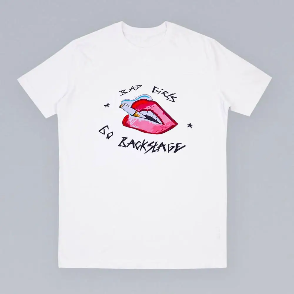 

Bad Girls Go Backstage Female T-shirt White Cotton Tops Fashion Ins Graffiti Printed Pattern Street Style Slogan T Shirt