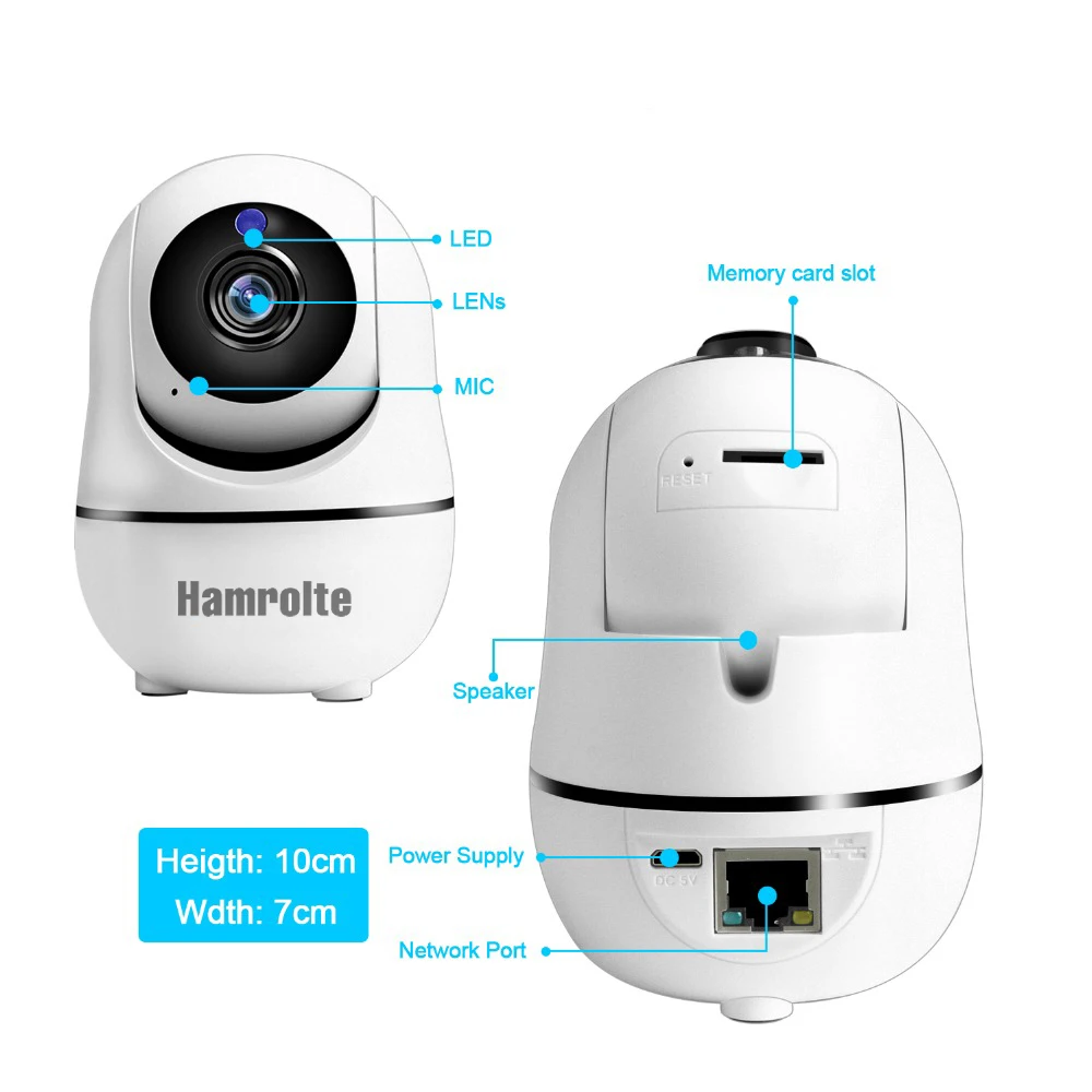 Hamrolte wifi камера HD1080P мини панорамирование/наклон ip-камера ночного видения двухстороннее аудио Обнаружение движения XMEYE Cloud ICsee радионяня