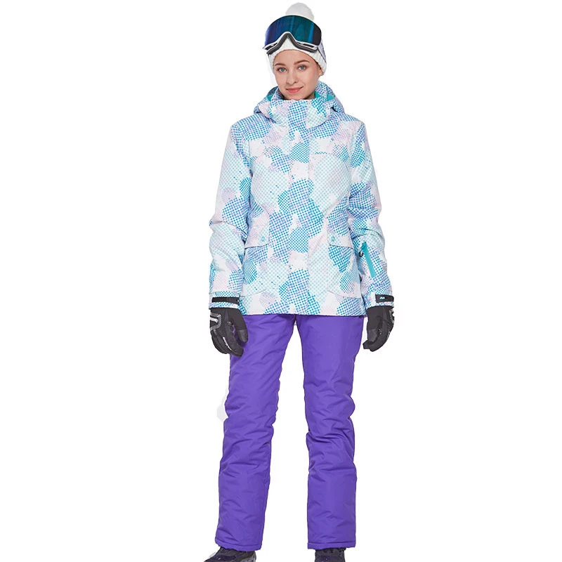 Зимний женский лыжный костюм, уличные спортивные костюмы для сноубординга, водонепроницаемая лыжная куртка+ зимние штаны, теплые и ветрозащитные комплекты Terno Esqui - Цвет: purple