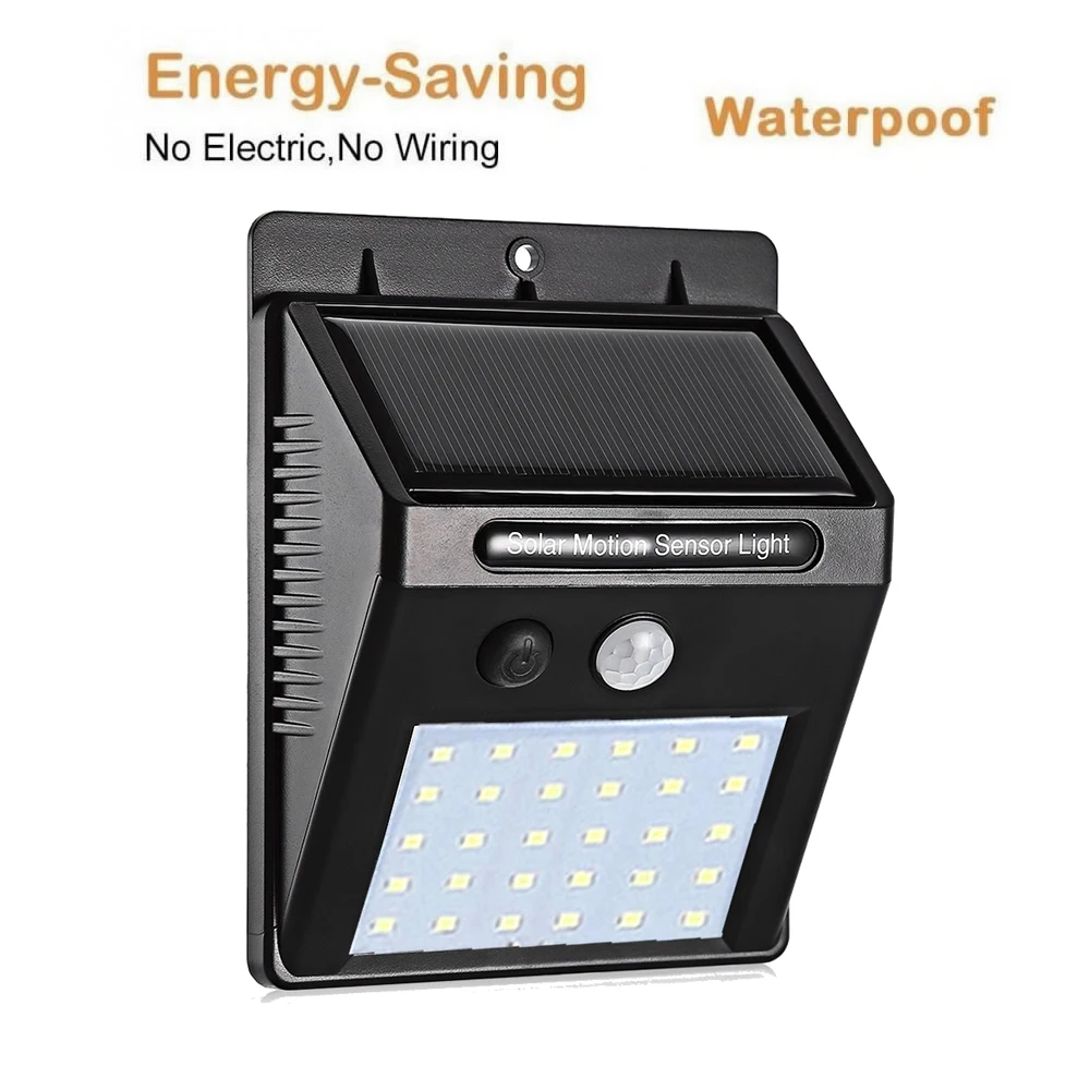 

30 LED Outdoor Solar Rechargeable PIR Motion Light Sensor Fence IP65 Waterproof Garden Security Night Wall Porch Lamp street wal