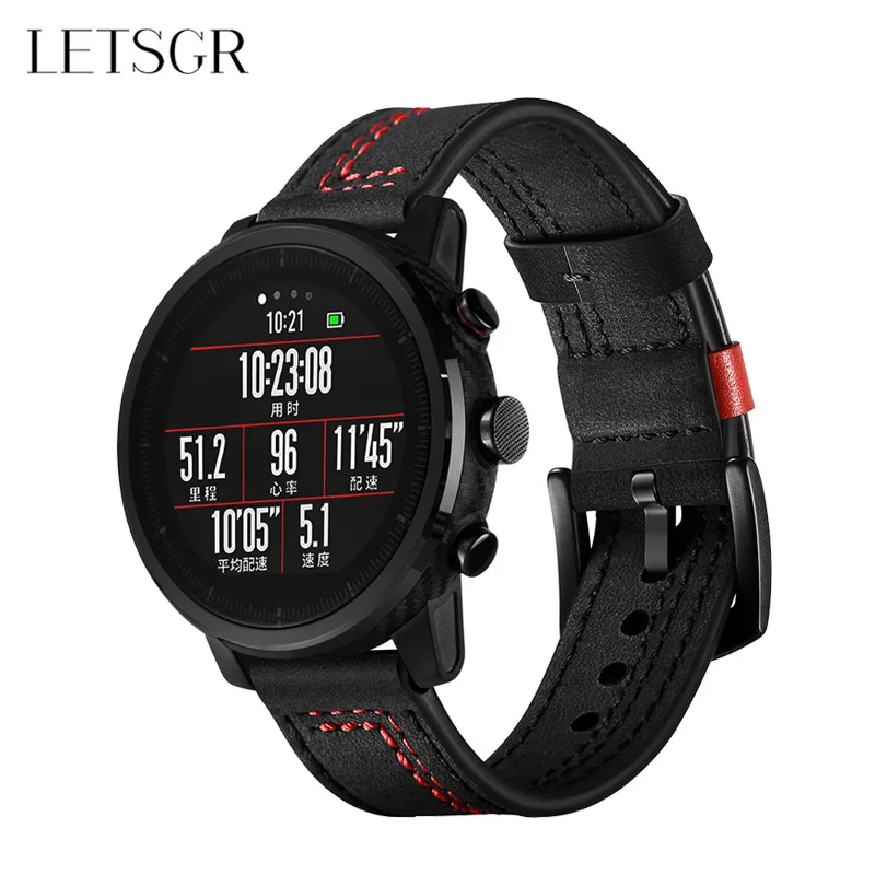 

LETSGR Leather Strap for Amazfit Stratos 2/2S Smart Watch 22MM Wrist Band for Xiaomi Huami Amazfit Stratos 2 Smartwatch Correa