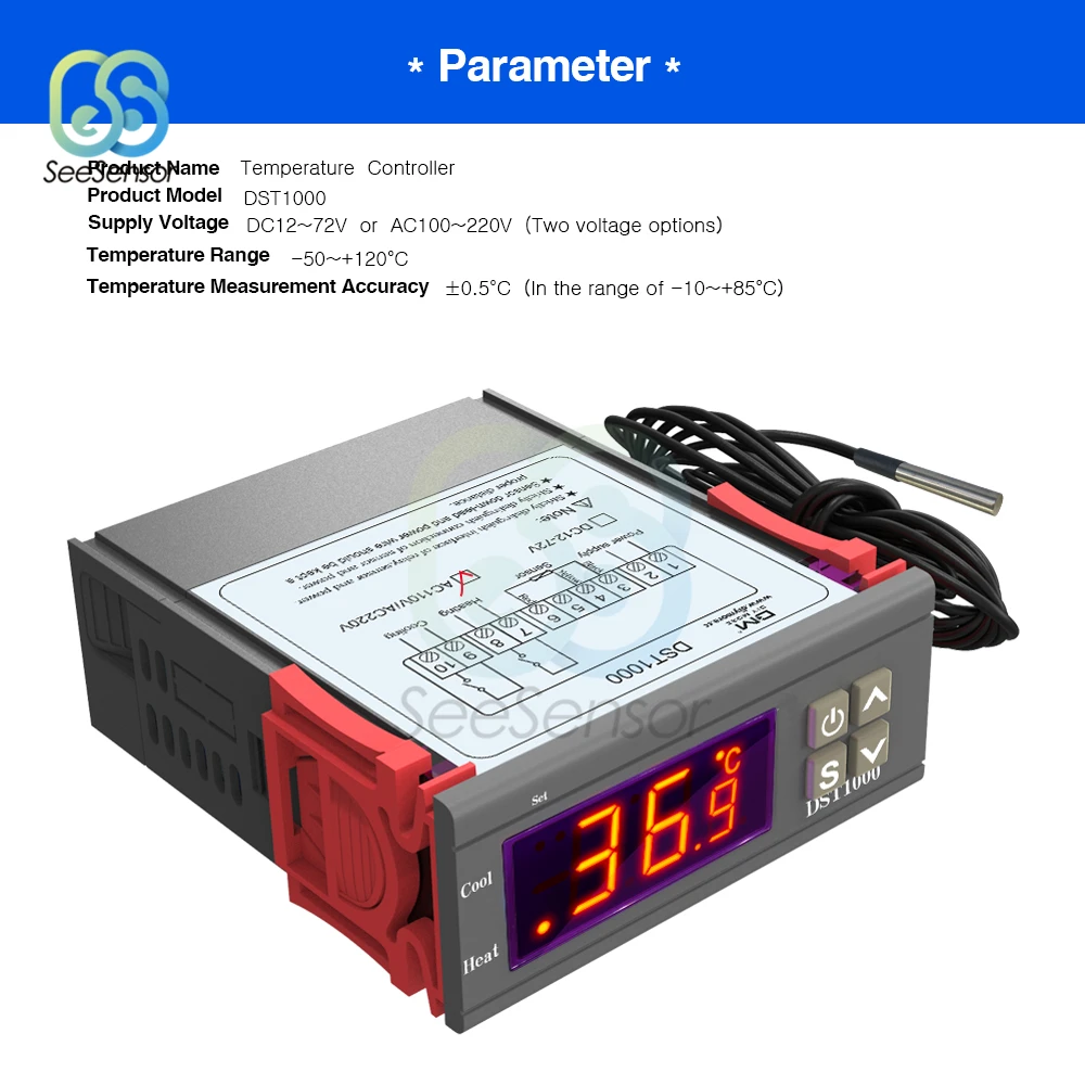 DST1000 AC 110V 220V DC 12-72V цифровой контроль температуры контроллер Лер термостат DS18B20 датчик Водонепроницаемый заменить STC-1000