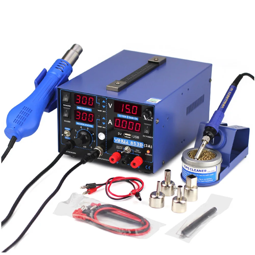 DC Power Supply Solder Iron 3in1 853D Rework Soldering Station Hot Air Gun
