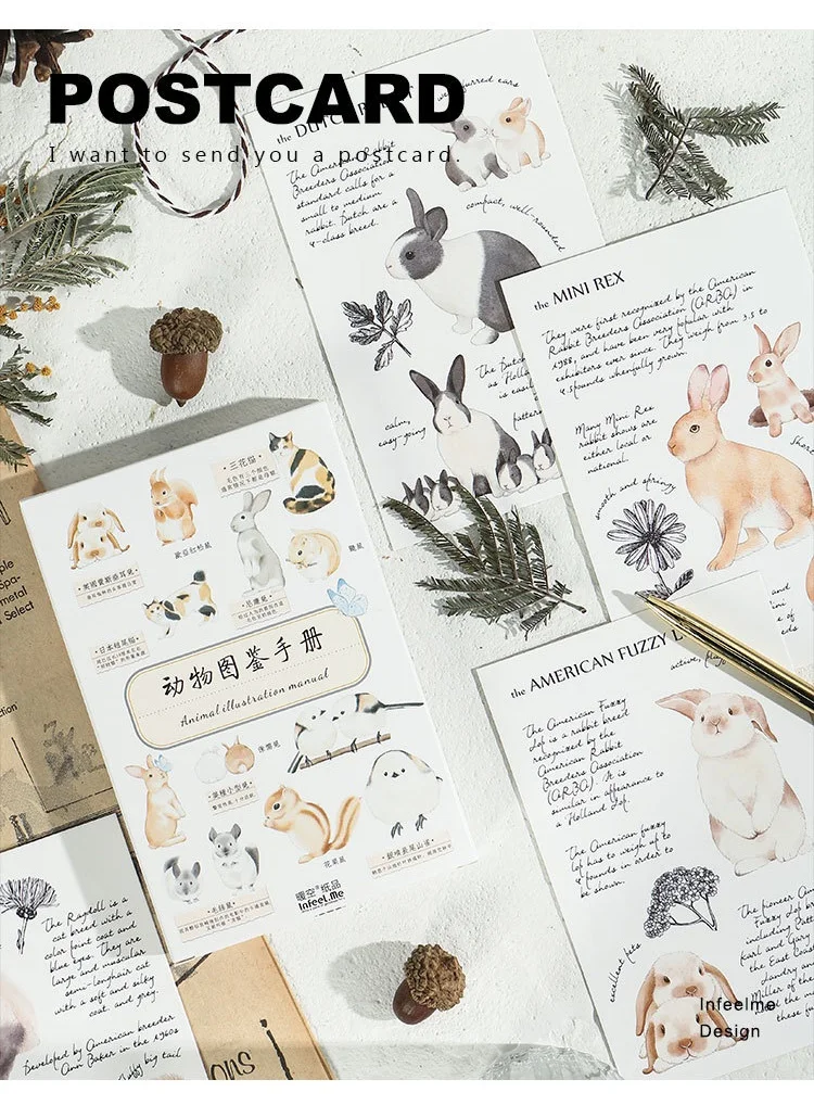 30 листов/набор животных иллюстрация руководство английская открытка/поздравительная открытка/конверт ко дню рождения подарочная карта