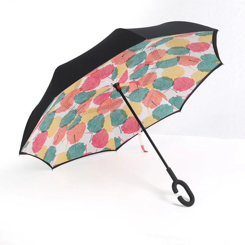 

Creative Reverse Umbrella Windproof Folding Double Layer Umbrella Self Stand Inside Out Rain C-Hook Hands For Car Hot