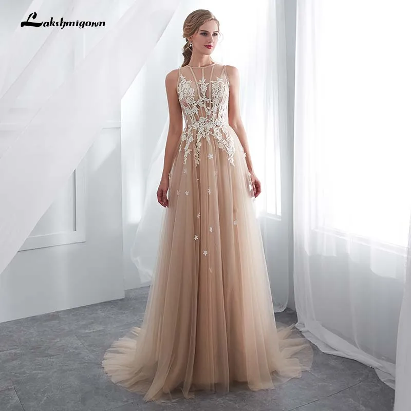 

Champagne Evening Dresses sweep train simple cheap Formal Evening gowns vestidos de novia
