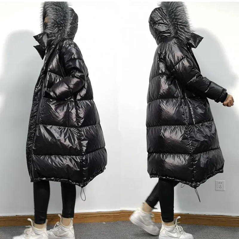 Зимнее женское пуховое пальто модный бренд с большим воротником из натурального меха с капюшоном теплый пуховик для женщин размера плюс длинное женское пальто 395