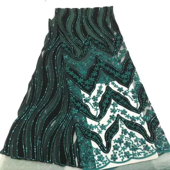 

Dubai royal lace fabric and sequins fashion gold sequins fabric velvet high quality green gossamer lace free transport green