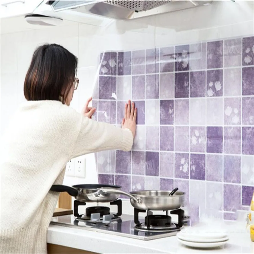 KAKUDER Modern Lattice Kitchen Oilproof Removable Wall Stickers foil Art Decor Home Decal Oil Stickers Wall Stickers