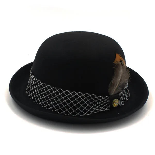 Новые женские Модные Для мужчин черный шляпа-котелок фетровая шляпа hantom папа джентльмен шляпа роскошный Котелок Дерби Шапки - Цвет: Black