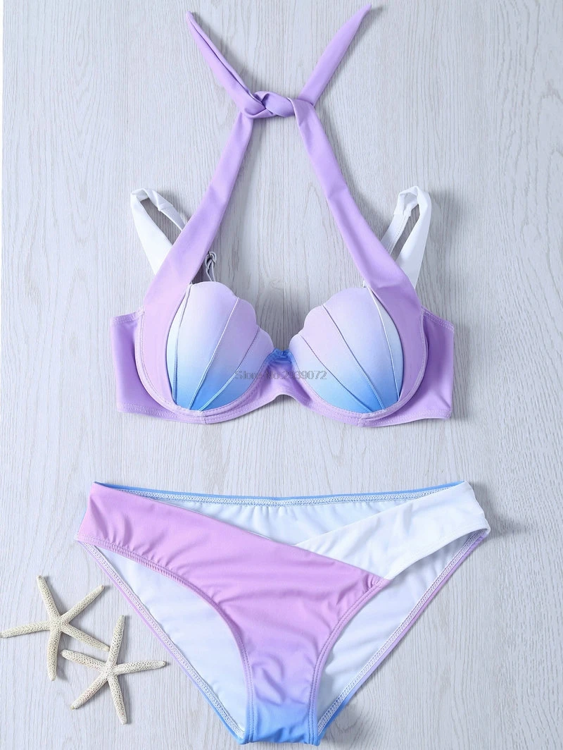 Aipbunny сексуальный купальник в форме русалки, женский купальник, бикини с эффектом пуш-ап, комплект бикини, танкини, купальник для женщин - Цвет: Purple01
