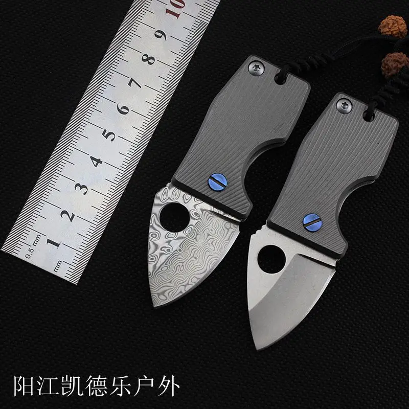 

Mini Pocket Knife Damascus D2 blade TC4 Titanium handle camping survival Knives Utility keychain knife EDC
