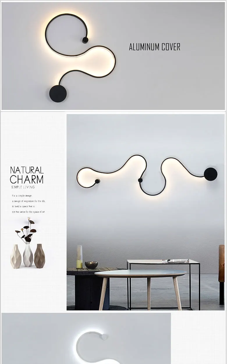 Moderno e Minimalista Lâmpada de Parede Pintura de Ferro Sala de Estar Conduziu a Iluminação Ac96-265v do Quarto Criativo Preto Branco Levou Interior Decoração Faça Você Mesmo - 2 Luminárias de parede