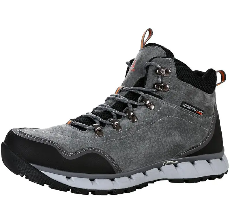 HUMTTO мужские зимние кожаные уличные треккинговые ботинки обувь кроссовки для мужчин амортизация скалолазание горные ботинки - Цвет: Серый