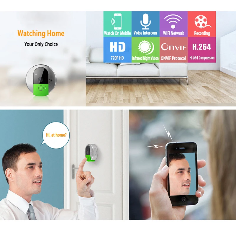 Spetu 720P HD Wireless Wifi Video Doorbell Camera Motion Detection Alarm Smart Home Phone Push Doorbell Home Security Camera