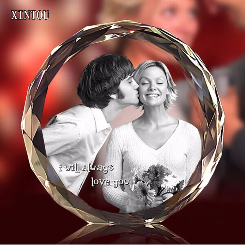  XINTOU 3D Laser Engraved Personalized Crystal Frame DIY Customized Round Baby Photo Frames Gifts fo