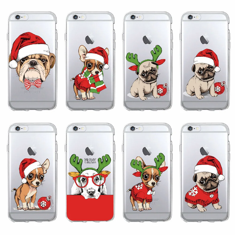 Для iPhone 5 5S SE 6 6S 7 8 Plus X XS XR Max 11 Pro Puppy Pug Новогодний для домашних собак шапка