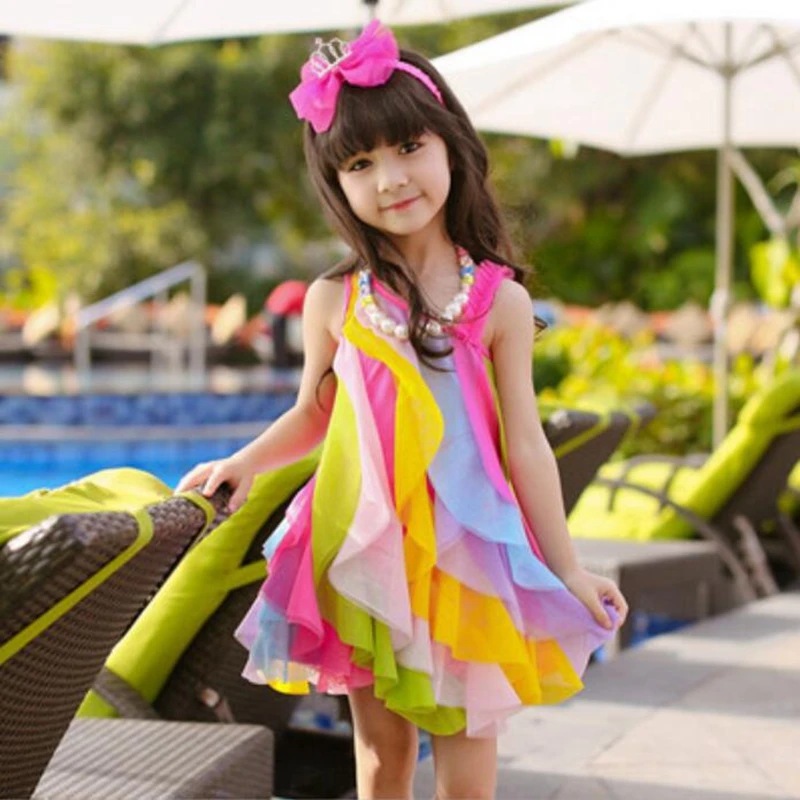 

2019 Rainbow Beach Sundress Girls Dress Summer Baby Girl Dress Children Princess Kids Party Dresses For Girls Vestidos Costumes