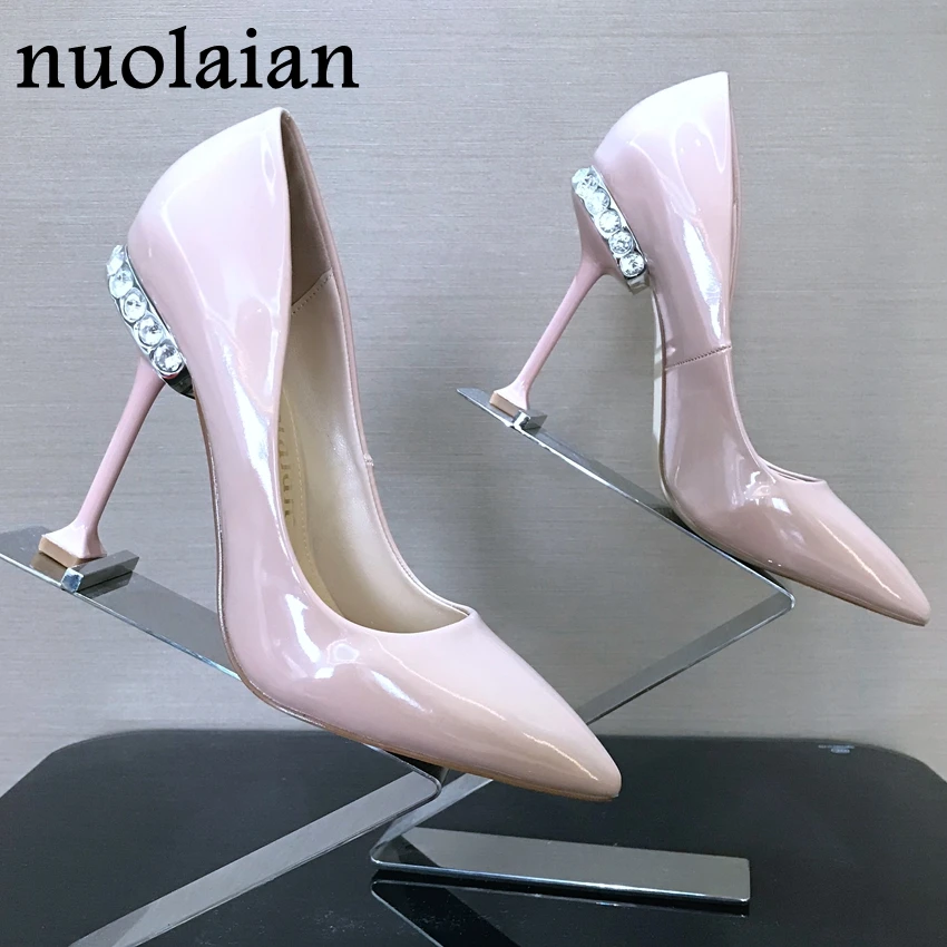 

Brand Shoes Woman Crystal Pumps Red Black Patent Leather Heels Ladies Shoes Women High Heel Shoes Womens Summer Party Sandals