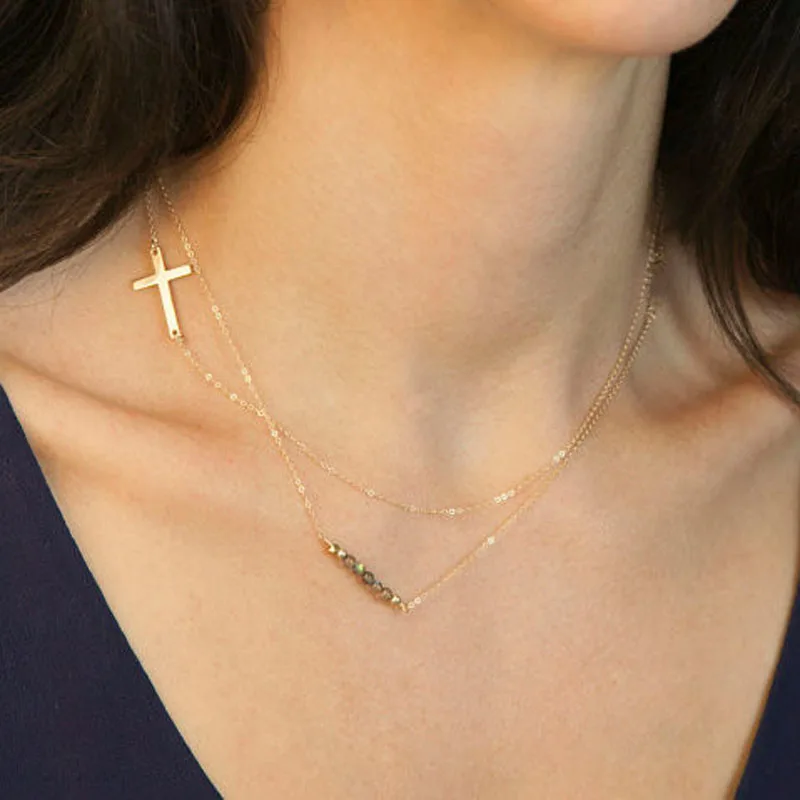 beads gold color cross Choker Necklaces For Women statement necklace OL