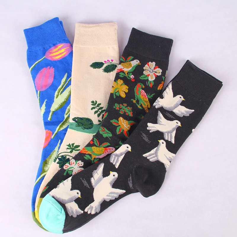 Moda Socmark, модные мужские носки, водоросли, океан, геометрические, Зебра, фламинго, Полосатые стильные счастливые носки, уличная одежда, забавные носки