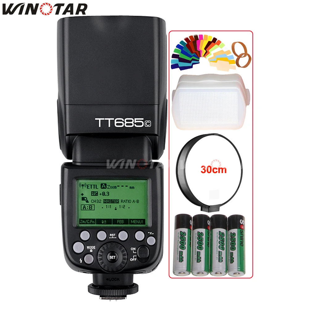 

Godox TT685C 2.4G HSS 1/8000s E-TTL II Flash Speedlite + 4x 2500mAh Battery for Canon 800D 760D 750D 700D 650D 600D 80D 70D 60D