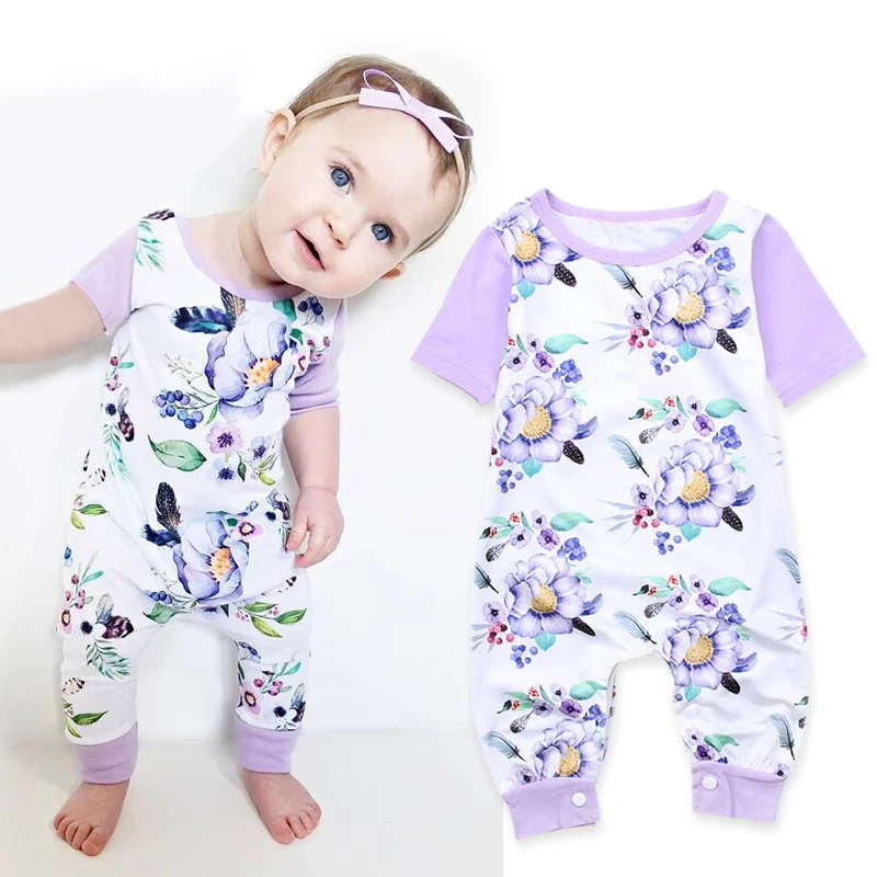 

Rorychen Baby Clothing Newborn Baby Girls Flower Rompers Short Sleeve Clothes One-pieces Floral Sunsuit Clothing 4-24M