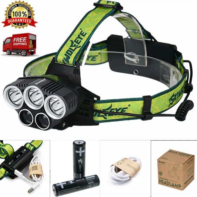 

Hot USB Headlight Rechargeable 10000Lm LED Headlamp Hunting Camping Fishing Head light Lanterna 5 Modes +18650 Battery